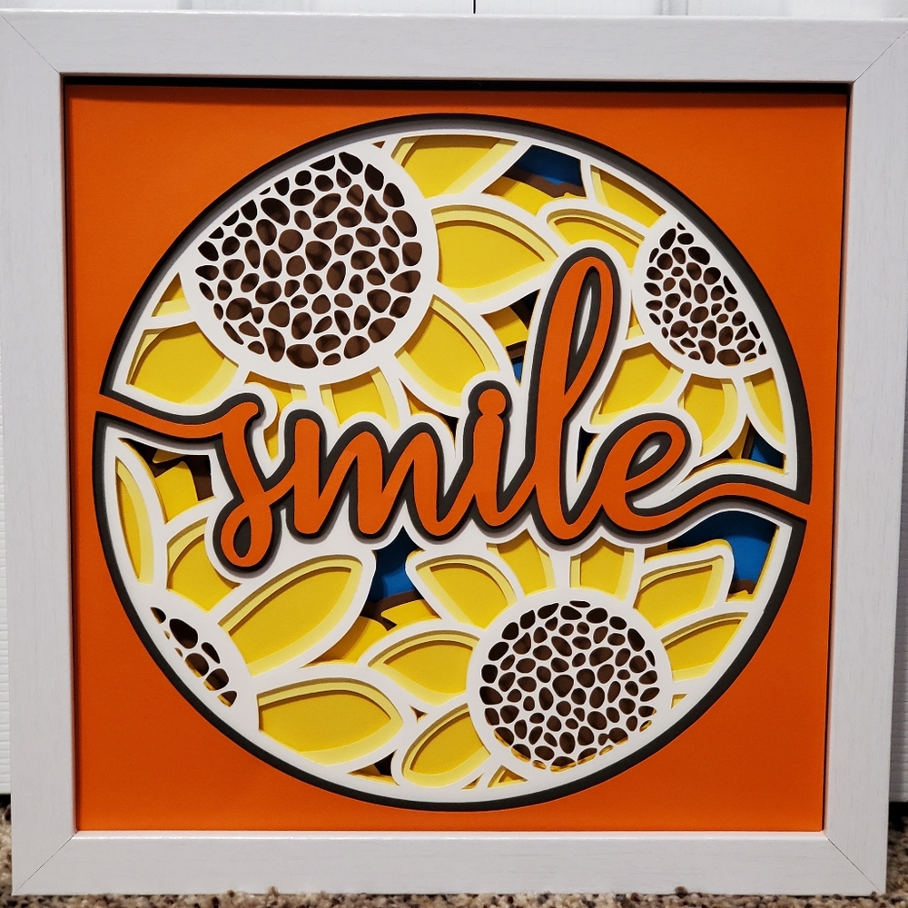 Handcrafted 3d Sunflower Smile Shadow Box 9" x 9"
